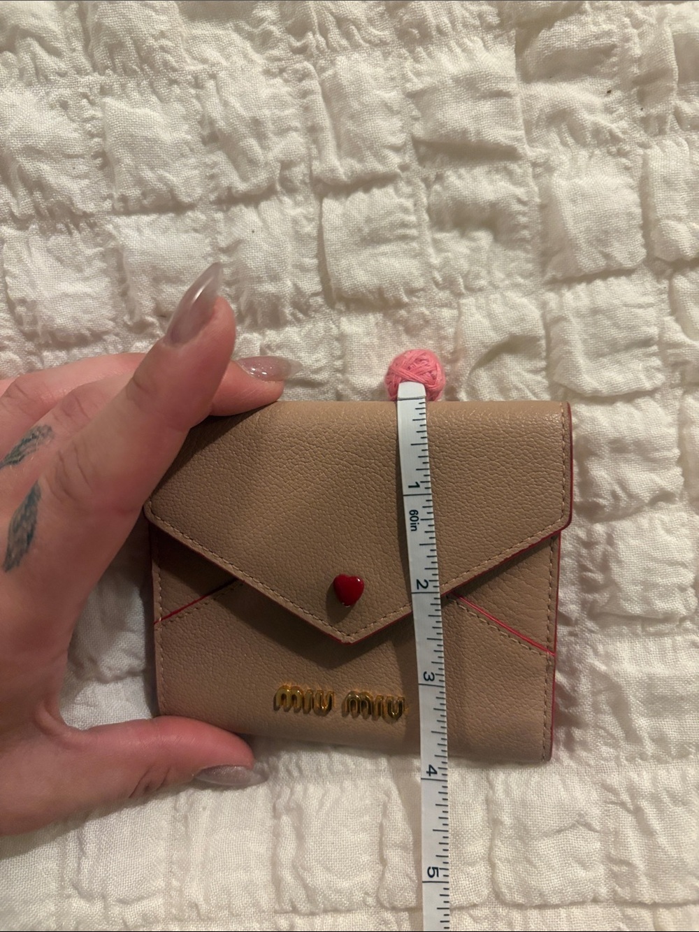 Miu Miu Pink Leather Envelope Wallet with Red Heart - Picture 10 of 15